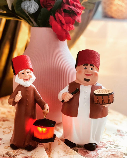 Set of 2 Musical Light Fananees Each 18 Cm Tall with Music and Lantern. Mbc Characters .Ramadan2023 Decoration شخصيات رمضانResin Figurines