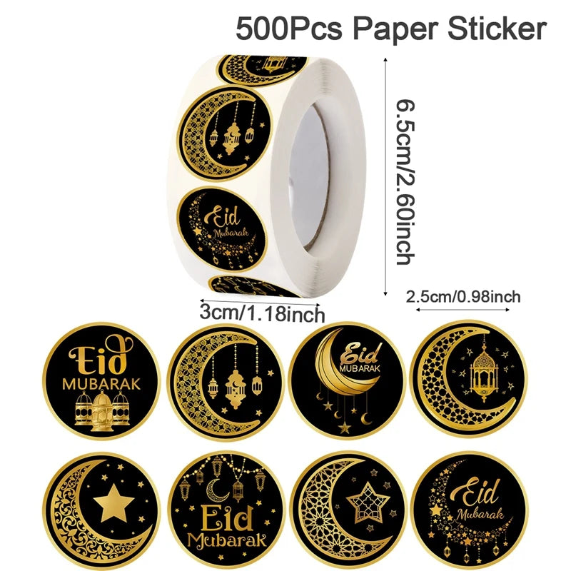 500Pcs Eid Mubarak Stickers Gold 