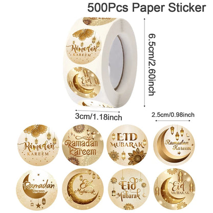 500Pcs Eid Mubarak Stickers Gold 